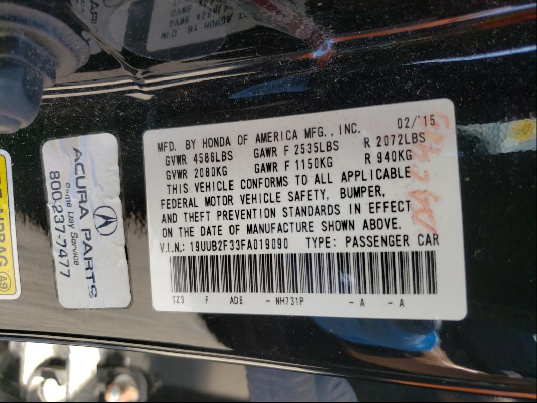2015 ACURA TLX 19UUB2F33FA019090