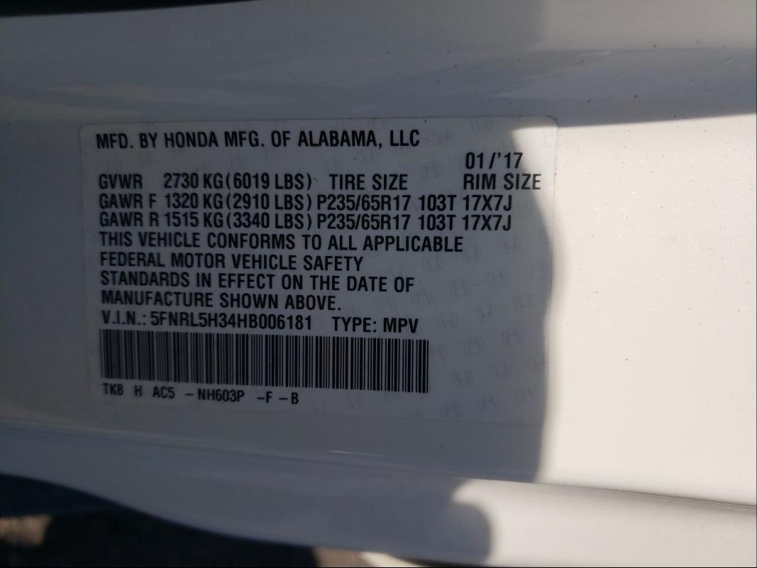 2017 HONDA ODYSSEY SE 5FNRL5H34HB006181