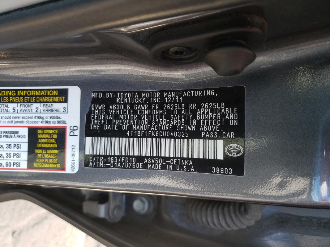 4T1BF1FK8CU040325 Toyota Camry Base 2012. Фото: 9