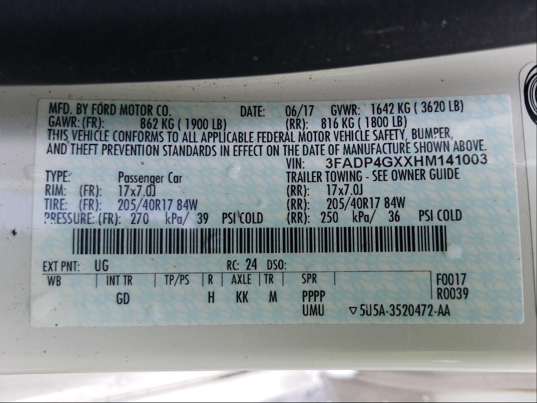 2017 FORD FIESTA ST 3FADP4GXXHM141003