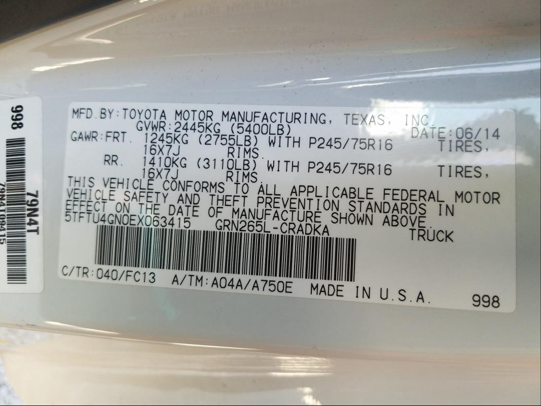 2014 TOYOTA TACOMA PRE 5TFTU4GN0EX063415