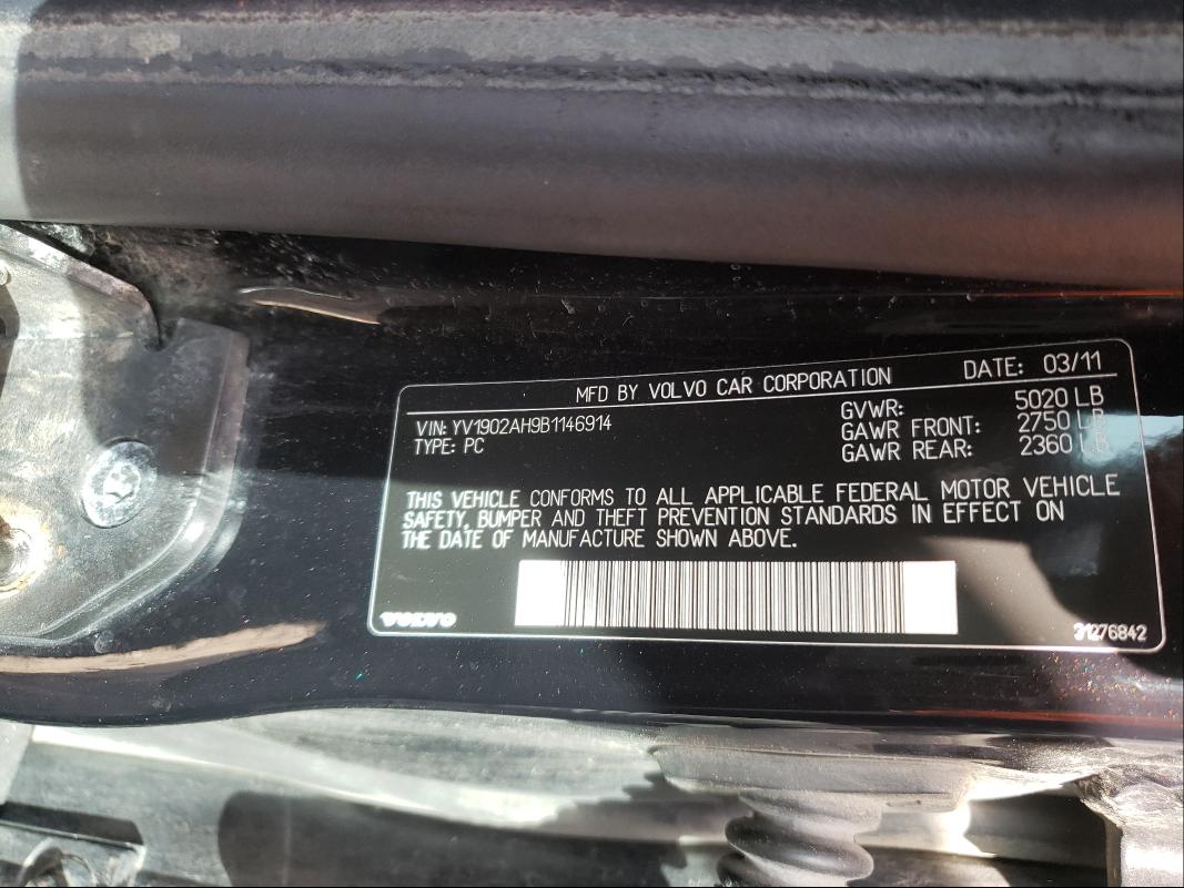 2011 VOLVO S80 T6 YV1902AH9B1146914