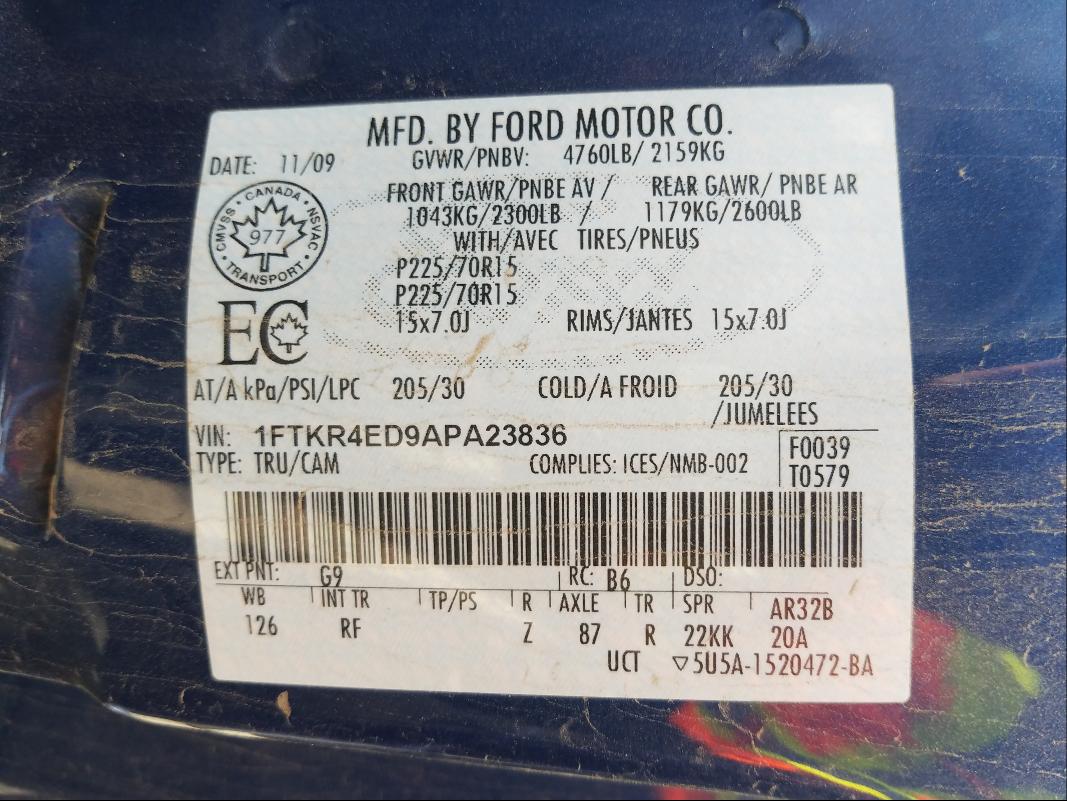 2010 FORD RANGER SUP 1FTKR4ED9APA23836