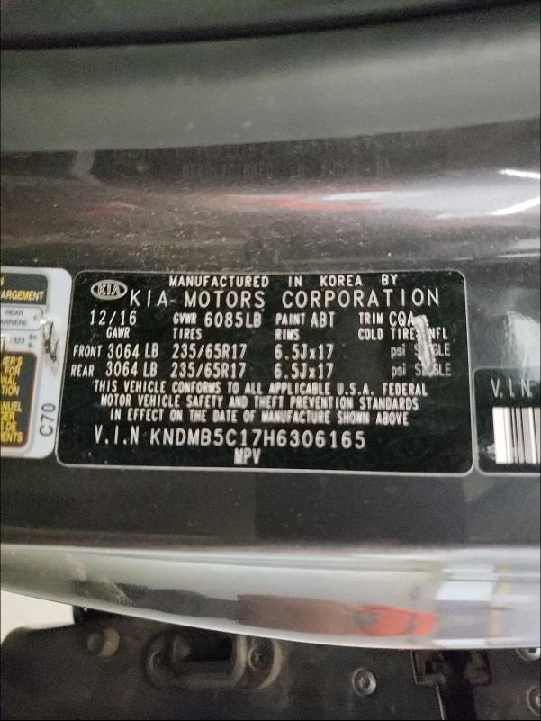 2017 KIA SEDONA KNDMB5C17H6306165