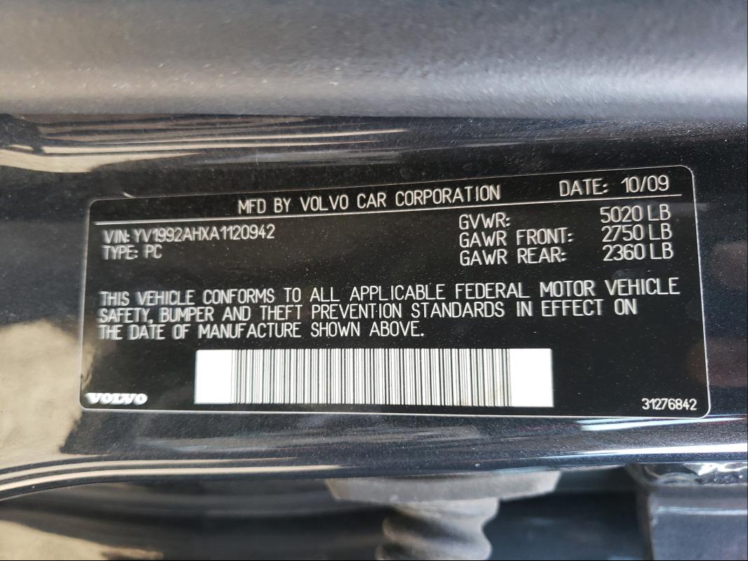 2010 VOLVO S80 T6 YV1992AHXA1120942