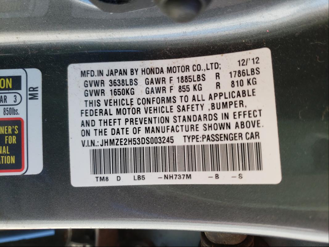 2013 HONDA INSIGHT LX JHMZE2H53DS003245