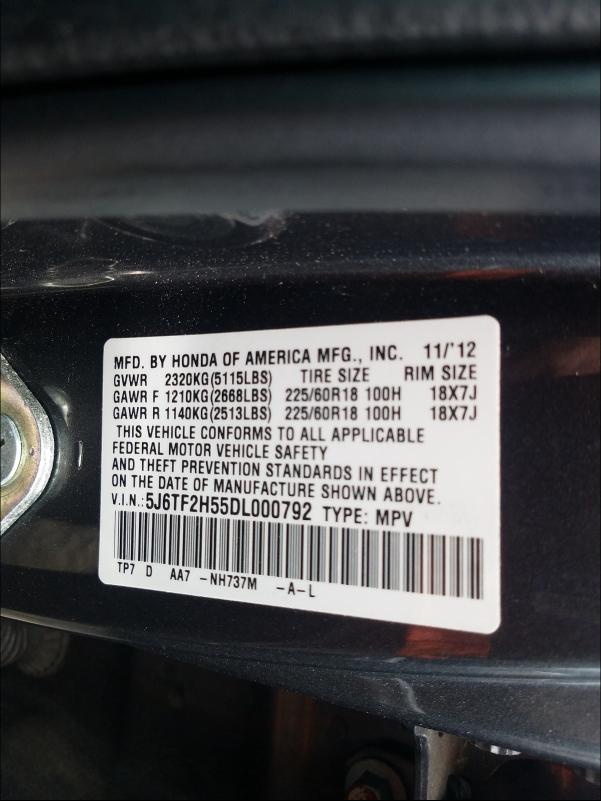2013 HONDA CROSSTOUR 5J6TF2H55DL000792