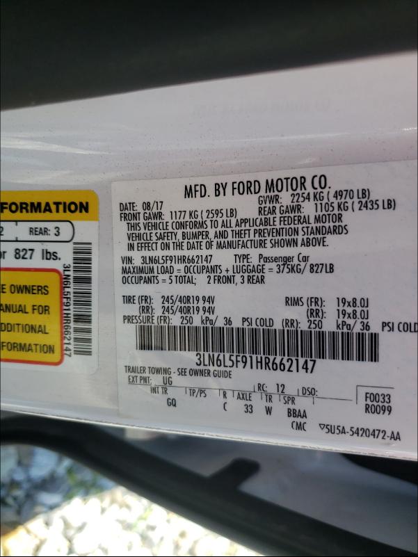 2017 LINCOLN MKZ RESERV 3LN6L5F91HR662147