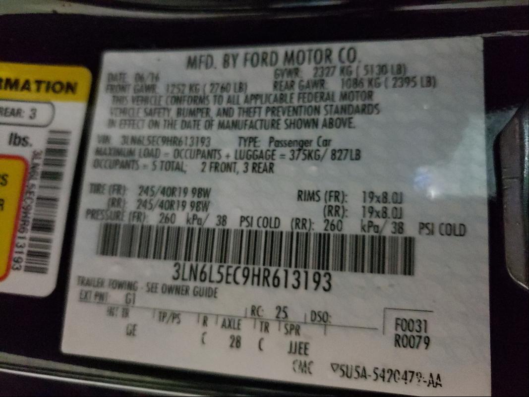 2017 LINCOLN MKZ RESERV 3LN6L5EC9HR613193