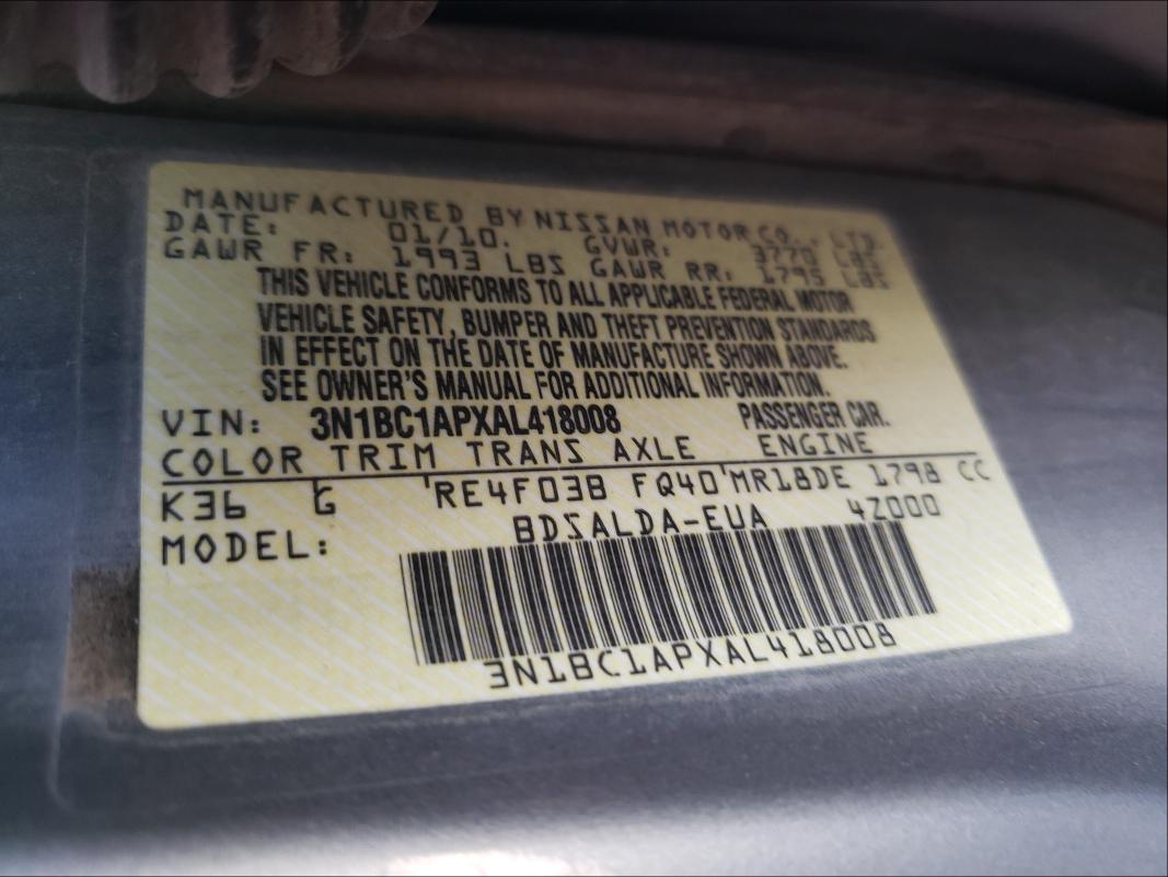 2010 NISSAN VERSA S 3N1BC1APXAL418008