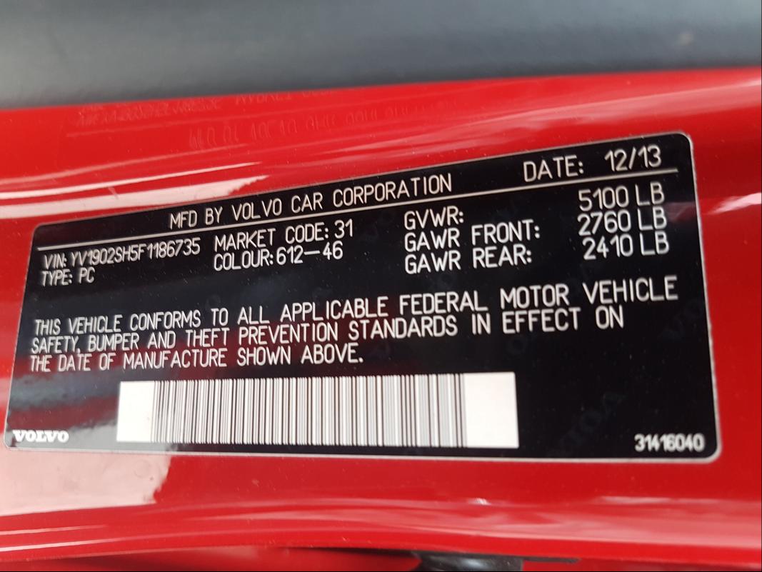 2015 VOLVO V60 R DESI YV1902SH5F1186735
