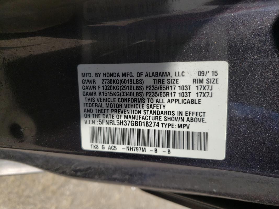 2016 HONDA ODYSSEY SE 5FNRL5H37GB018274
