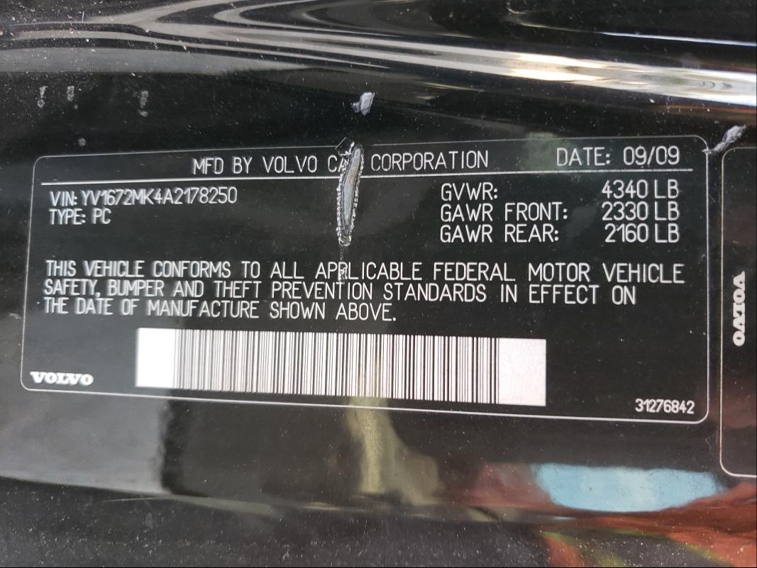 2010 VOLVO C30 T5 YV1672MK4A2178250
