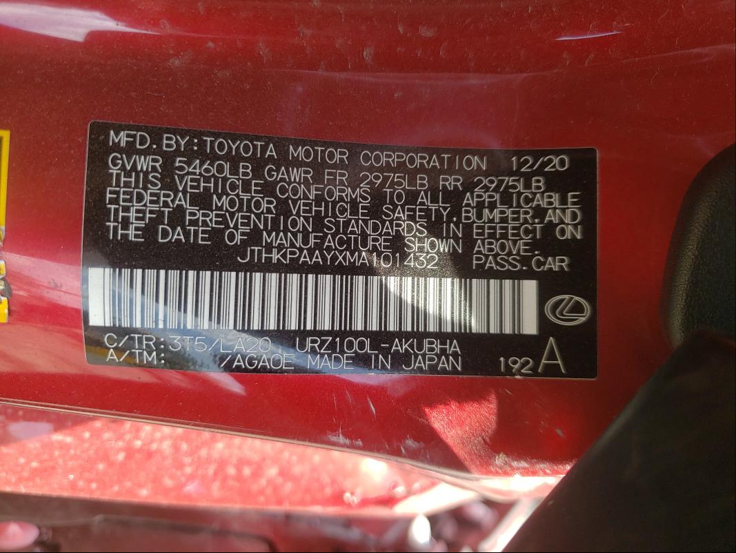 2021 LEXUS LC 500 JTHKPAAYXMA101432