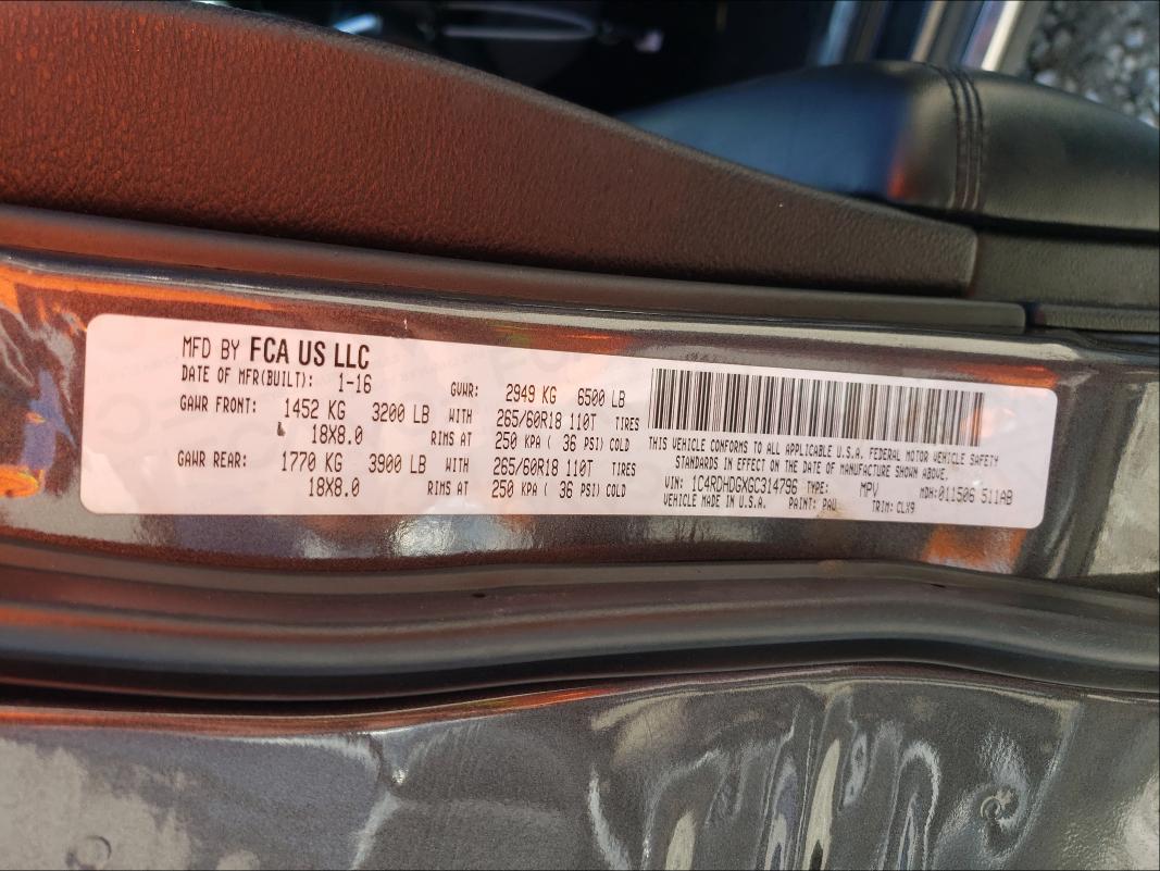 2016 DODGE DURANGO 1C4RDHDGXGC314796