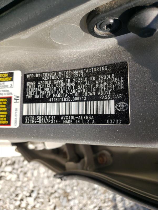 2013 TOYOTA AVALON HYB 4T1BD1EB2DU006213