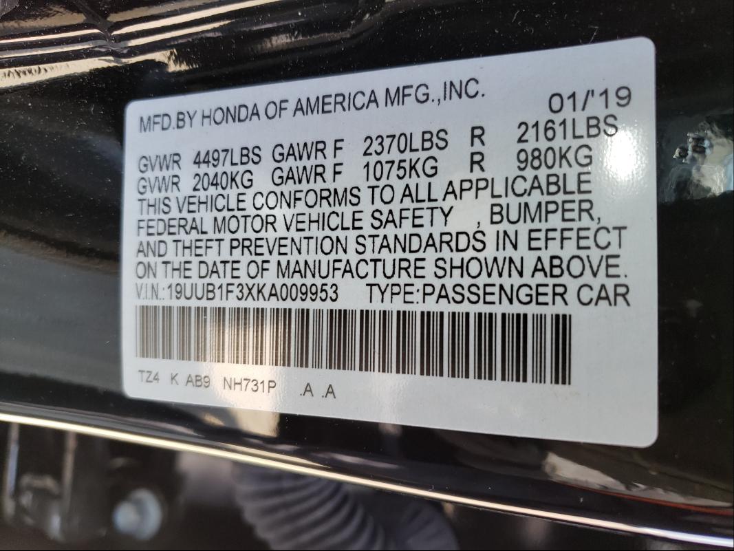 2019 ACURA TLX 19UUB1F3XKA009953