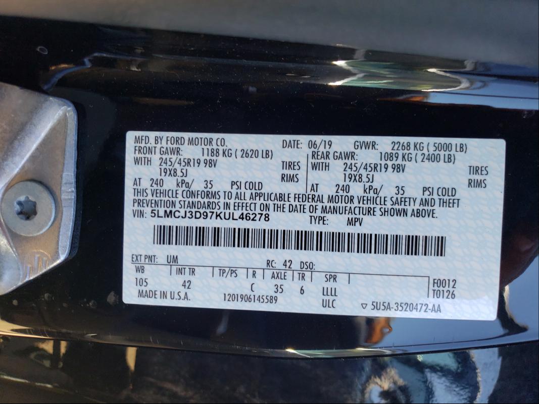 2019 LINCOLN MKC RESERV 5LMCJ3D97KUL46278
