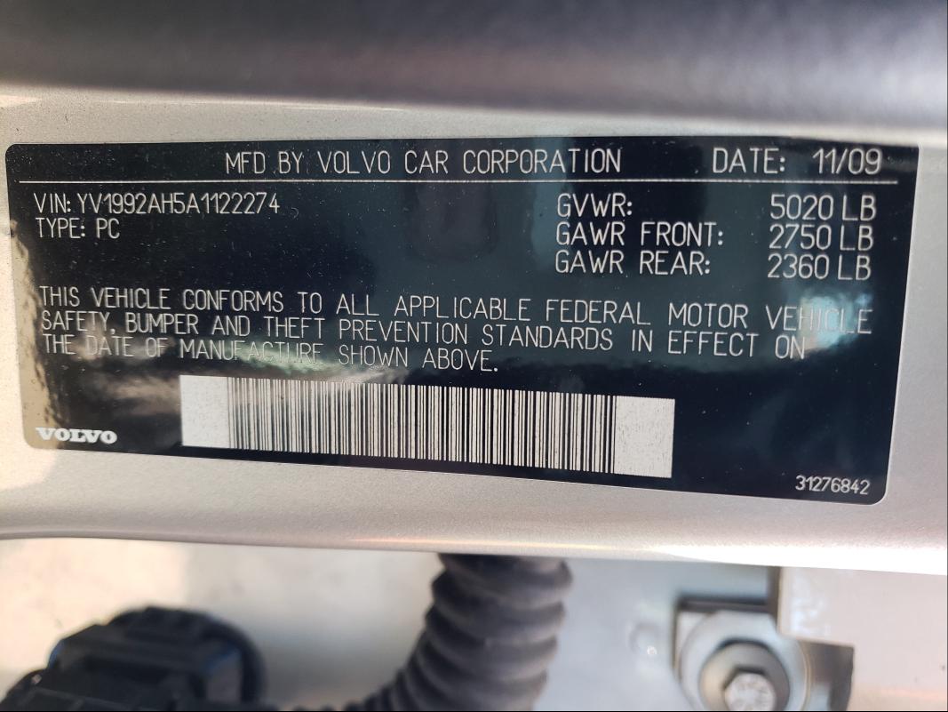 2010 VOLVO S80 T6 YV1992AH5A1122274