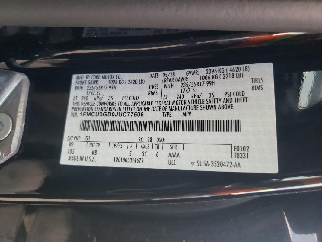2018 FORD ESCAPE SE 1FMCU0GD0JUC77506