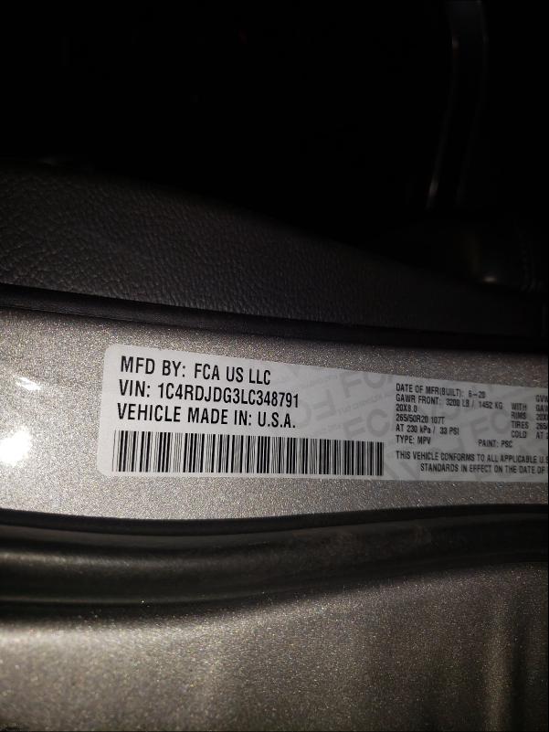 2020 DODGE DURANGO GT 1C4RDJDG3LC348791