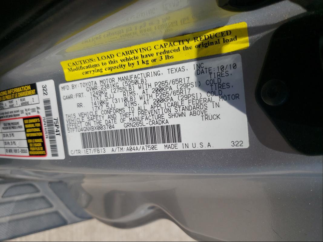 2011 TOYOTA TACOMA PRE 5TFTU4GNXBX003704