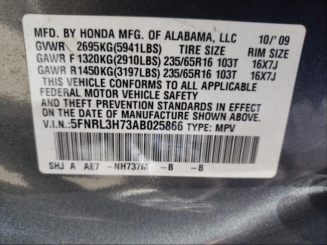 2010 HONDA ODYSSEY 5FNRL3H73AB025866
