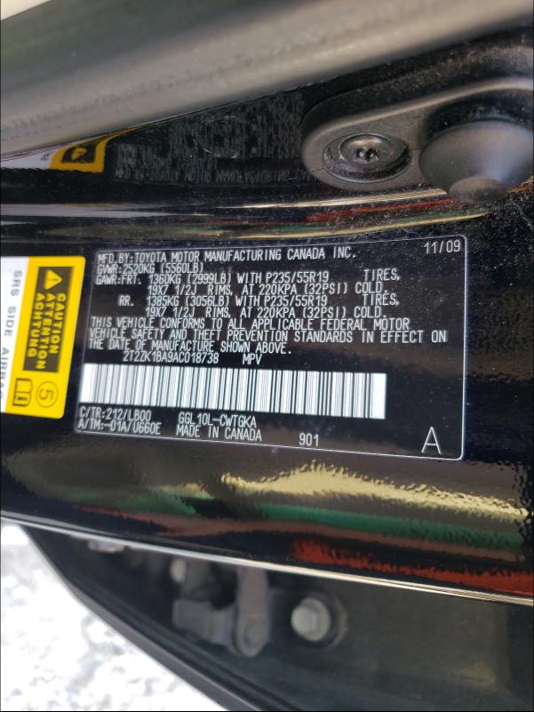 2010 LEXUS RX350 2T2ZK1BA9AC018738