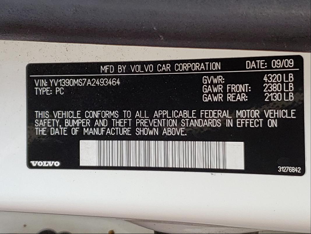 2010 VOLVO S40 2.4I YV1390MS7A2493464