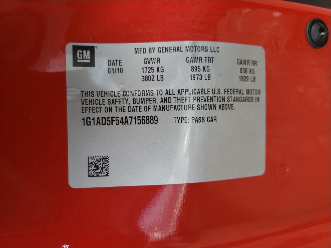 2010 CHEVROLET COBALT 1LT 1G1AD5F54A7156889