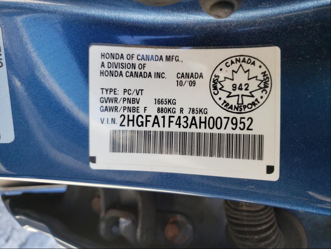 2010 HONDA CIVIC DX-G 2HGFA1F43AH007952