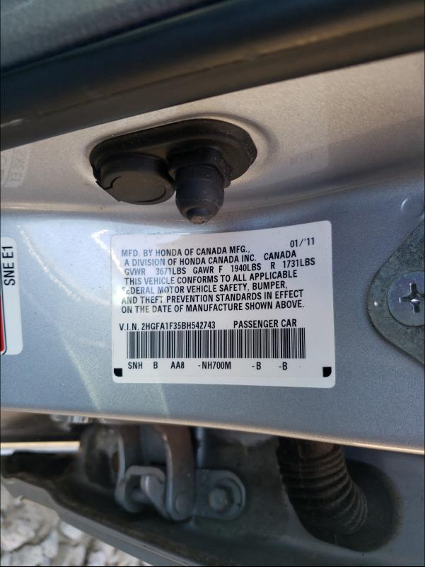 2011 HONDA CIVIC VP 2HGFA1F35BH542743
