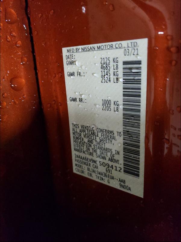 2021 NISSAN MAXIMA SR 1N4AA6EV9MC509412