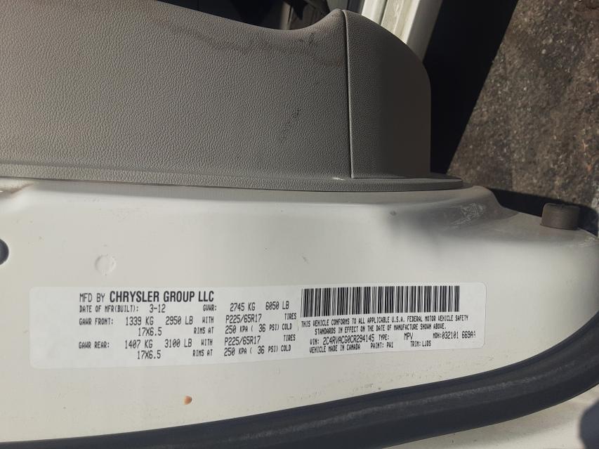 2012 VOLKSWAGEN ROUTAN SEL 2C4RVACG0CR294145