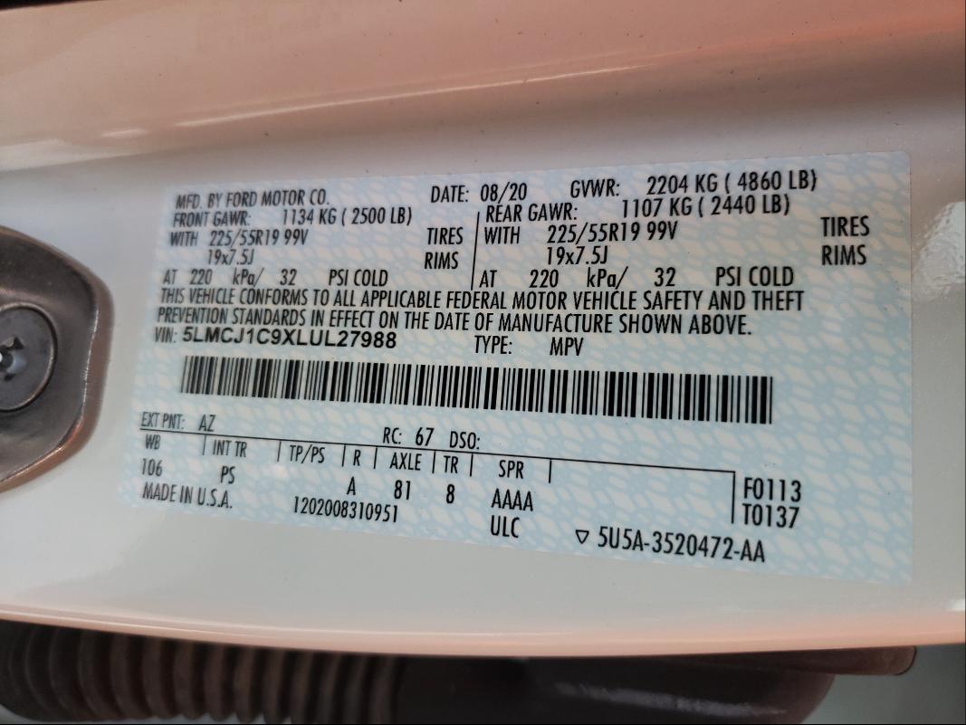 2020 LINCOLN CORSAIR 5LMCJ1C9XLUL27988