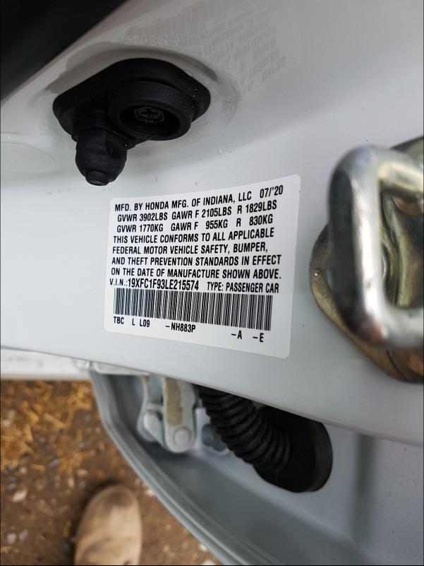 2020 HONDA CIVIC TOUR 19XFC1F93LE215574