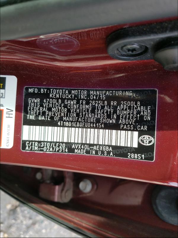 2015 TOYOTA AVALON HYB 4T1BD1EB0FU044154