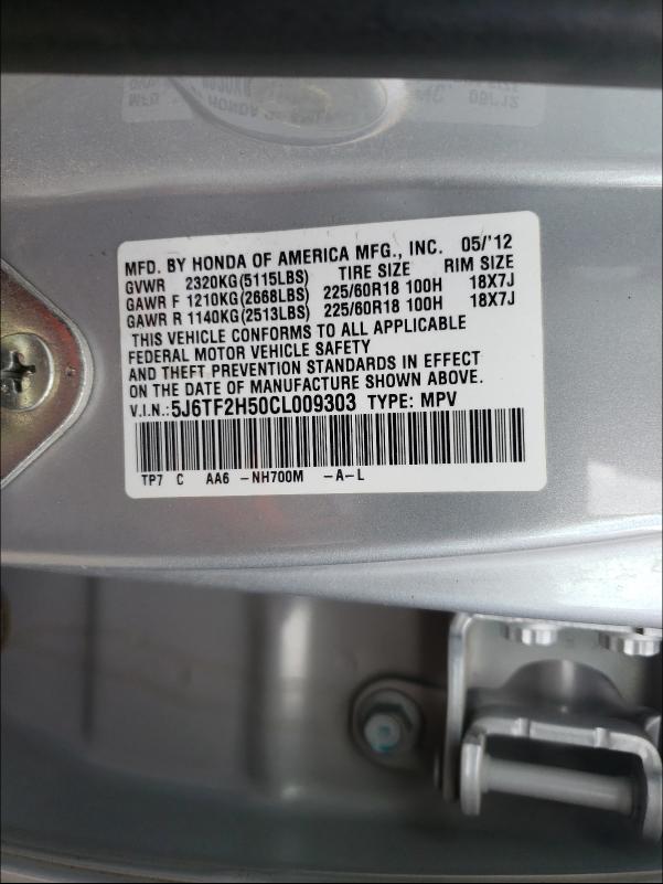 2012 HONDA CROSSTOUR 5J6TF2H50CL009303