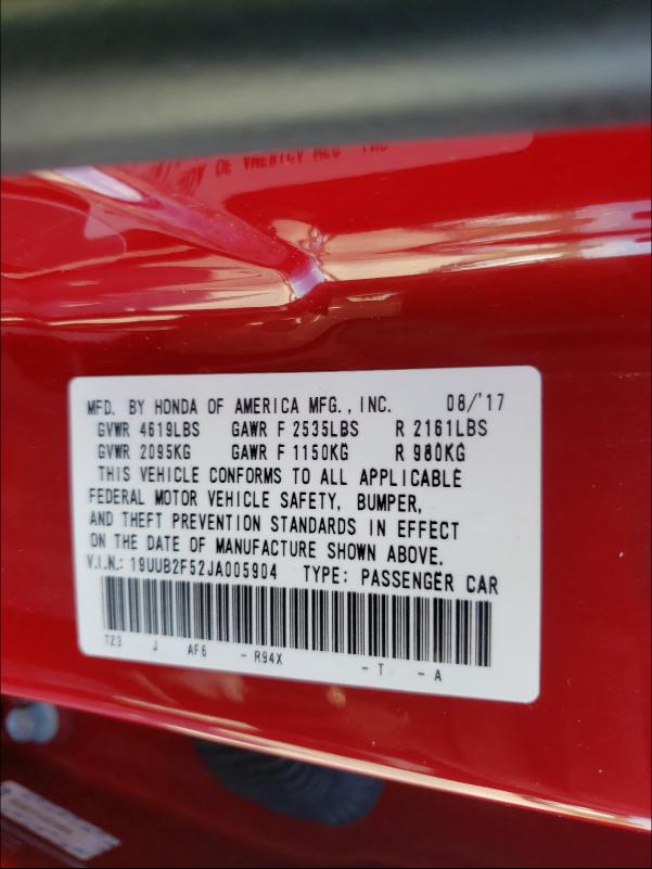 2018 ACURA TLX 19UUB2F52JA005904