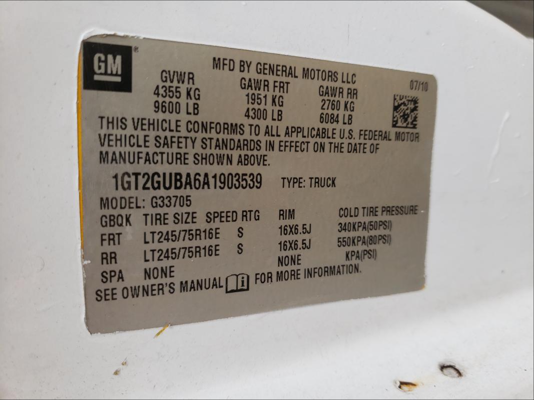 2010 GMC SAVANA G35 1GT2GUBA6A1903539