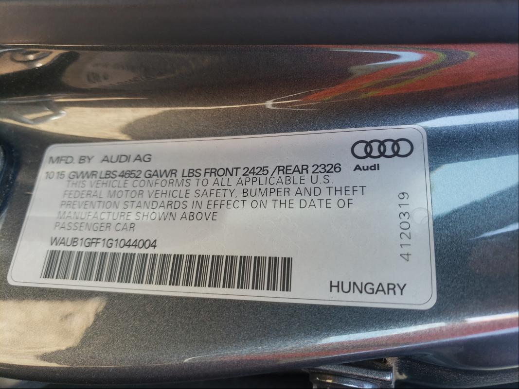 2016 AUDI S3 PREMIUM WAUB1GFF1G1044004