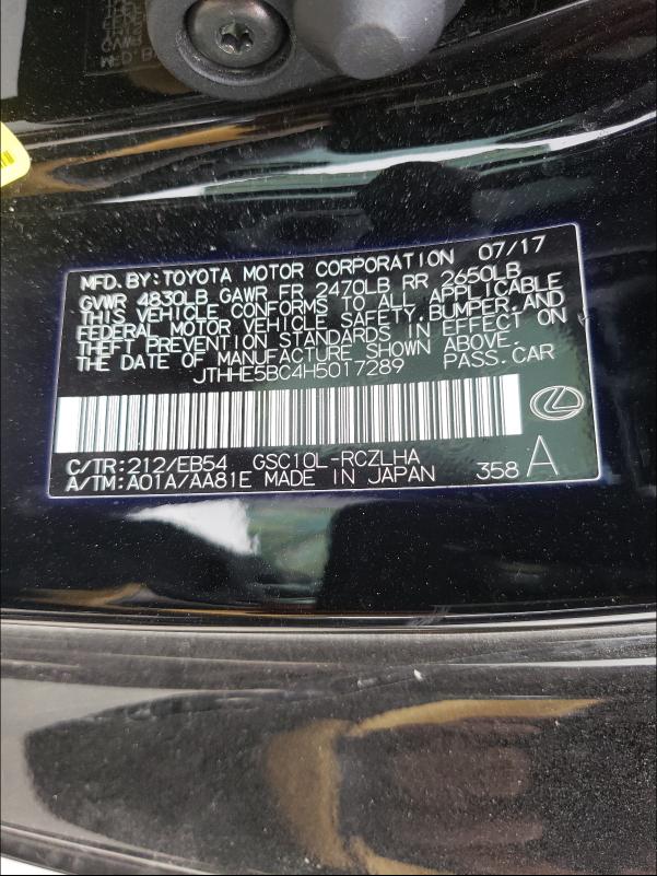 2017 LEXUS RC 350 JTHHE5BC4H5017289