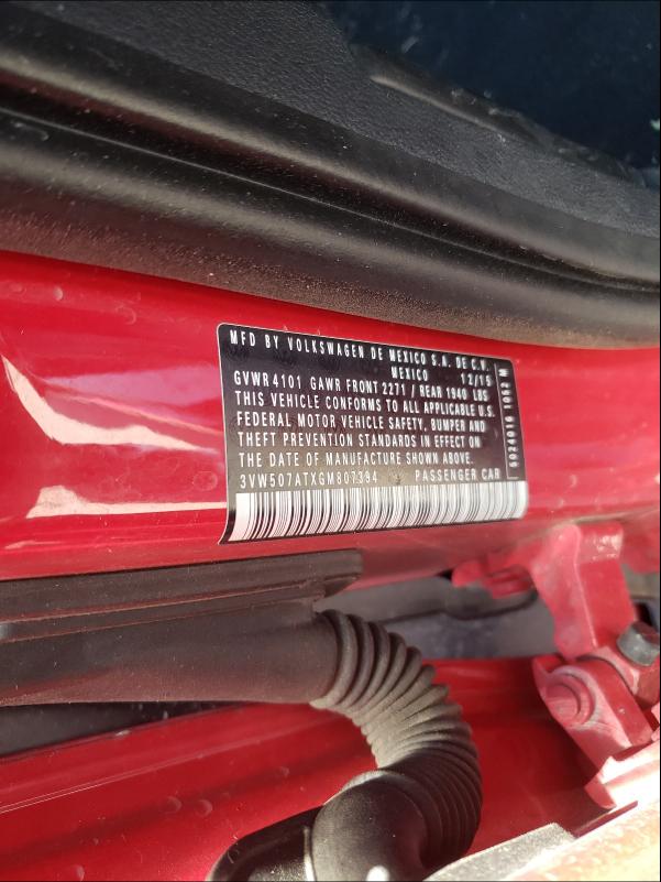 2016 VOLKSWAGEN BEETLE S/S 3VW507ATXGM807394