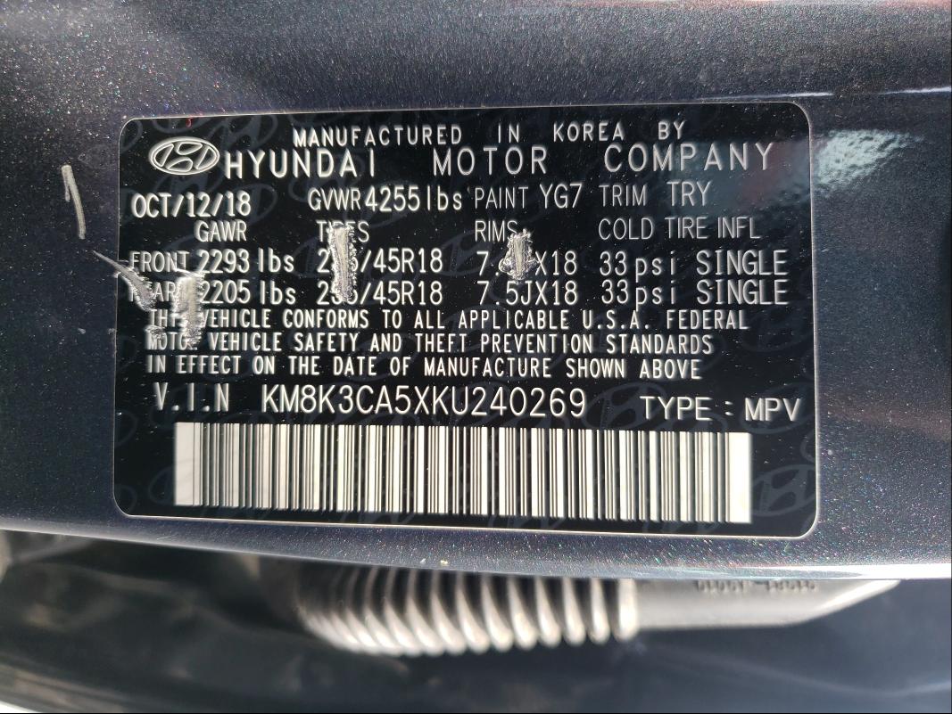 2019 HYUNDAI KONA LIMIT KM8K3CA5XKU240269