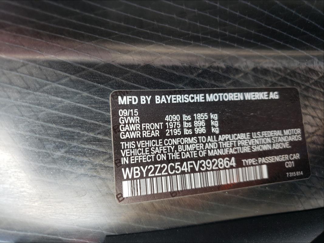 VIN WBY2Z2C54FV392864 2015 BMW I8 no.10