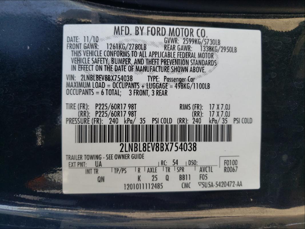 2011 LINCOLN TOWN CAR E 2LNBL8EV8BX754038
