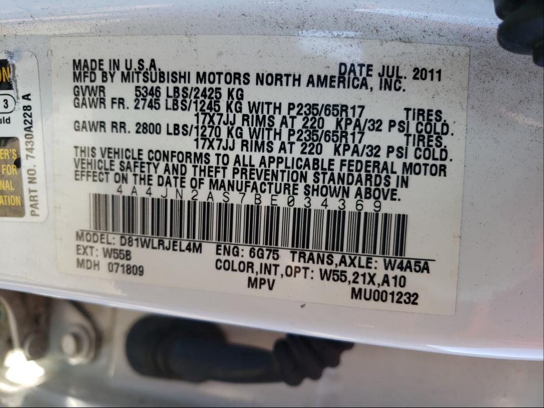 2011 MITSUBISHI ENDEAVOR L 4A4JN2AS7BE034369