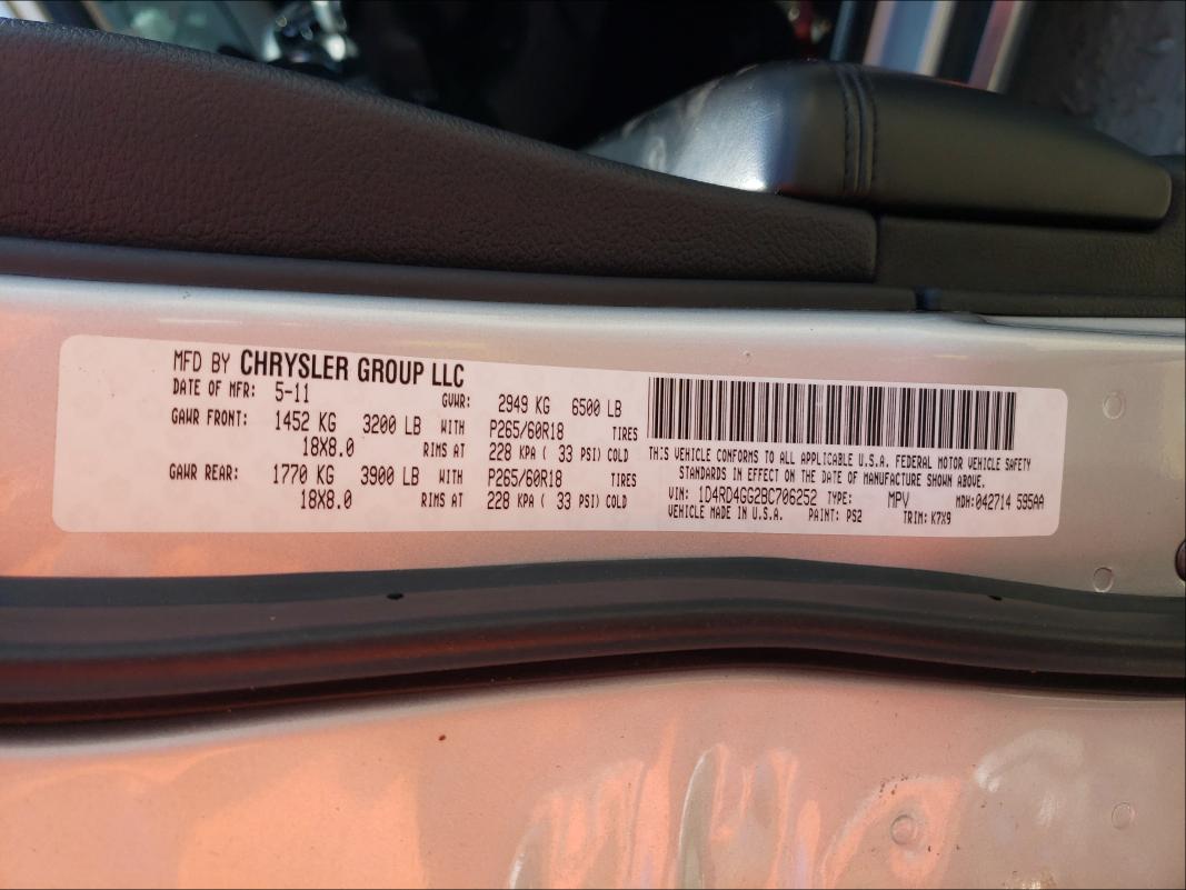 2011 DODGE DURANGO CR 1D4RD4GG2BC706252