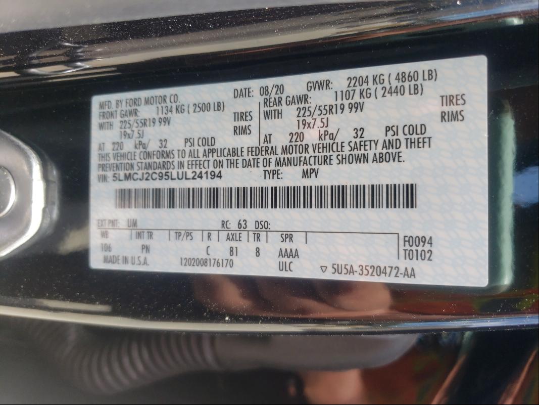 2020 LINCOLN CORSAIR RE 5LMCJ2C95LUL24194