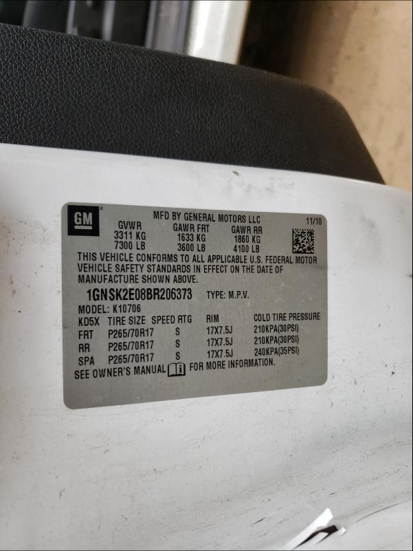 2011 CHEVROLET TAHOE SPEC 1GNSK2E08BR206373